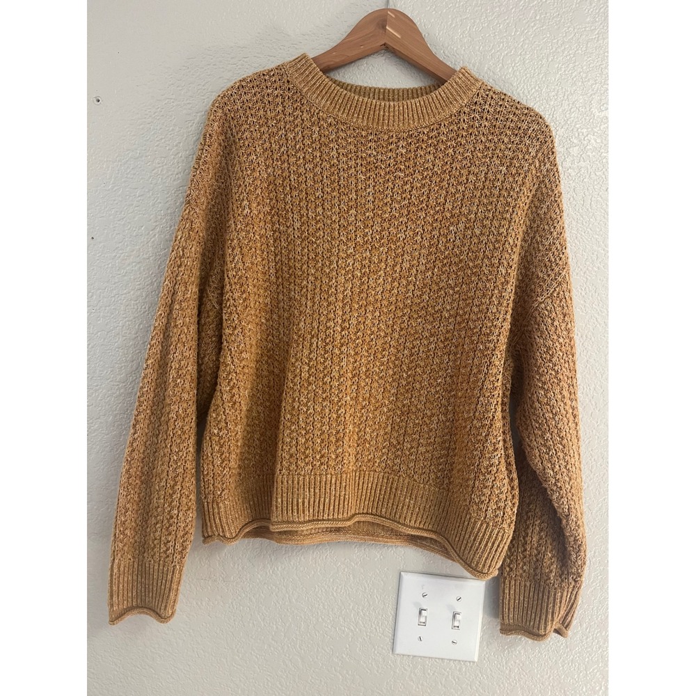 Universal Thread Mustard Yellow Waffle Knit Crewneck Sweater Womens Medium
